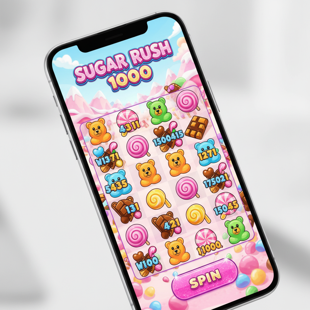 Sugar Rush 1000 gameplay - bonbónová mřížka 7x7 s aktivními multiplikátory a Tumble